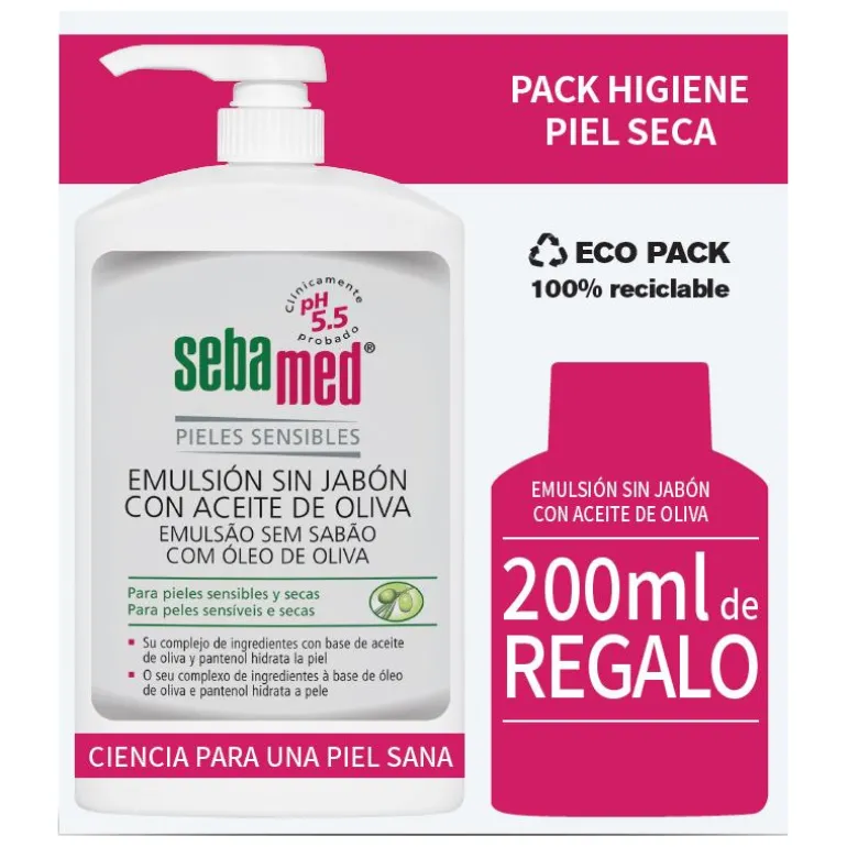 PACK EMULSIÓN SIN JABÓN CON ACEITE DE OLIVA 1L+ 200ML DE REGALO